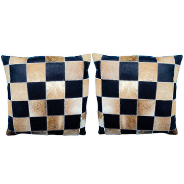 Set Of 2 Smooth Leather Patchwork Cushion Pillow Cover 16 X